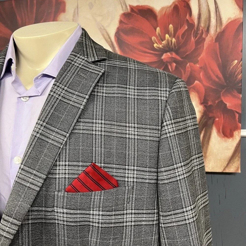 APT.9 Blazer Jacket Sport Coat Mens 48R Slim‎ Fit Polyester Blend Stretch Gray